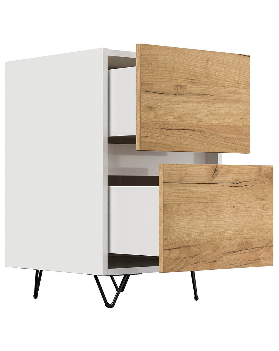 Posseik Waschtisch-Set Nachttisch FAVIER 40 x 65cm, 2 Schubladen, weiß-eiche, (Sideboard, 1-St., Sideboard)