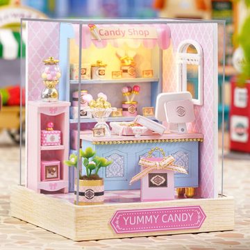 Cute Room 3D-Puzzle Puppenhaus Miniatur DIY Modellbausatz Candy Shop, Puzzleteile, 3D-Puzzle Modellbausatz 1:24 mit Möbeln zum Basteln-Serie Mini Szenen