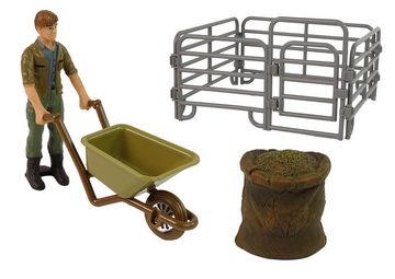 LEAN Toys Spielfigur Farmtier-Figurenset Groß Landwirt Schubkarre Hof Bauernhof Tierfiguren