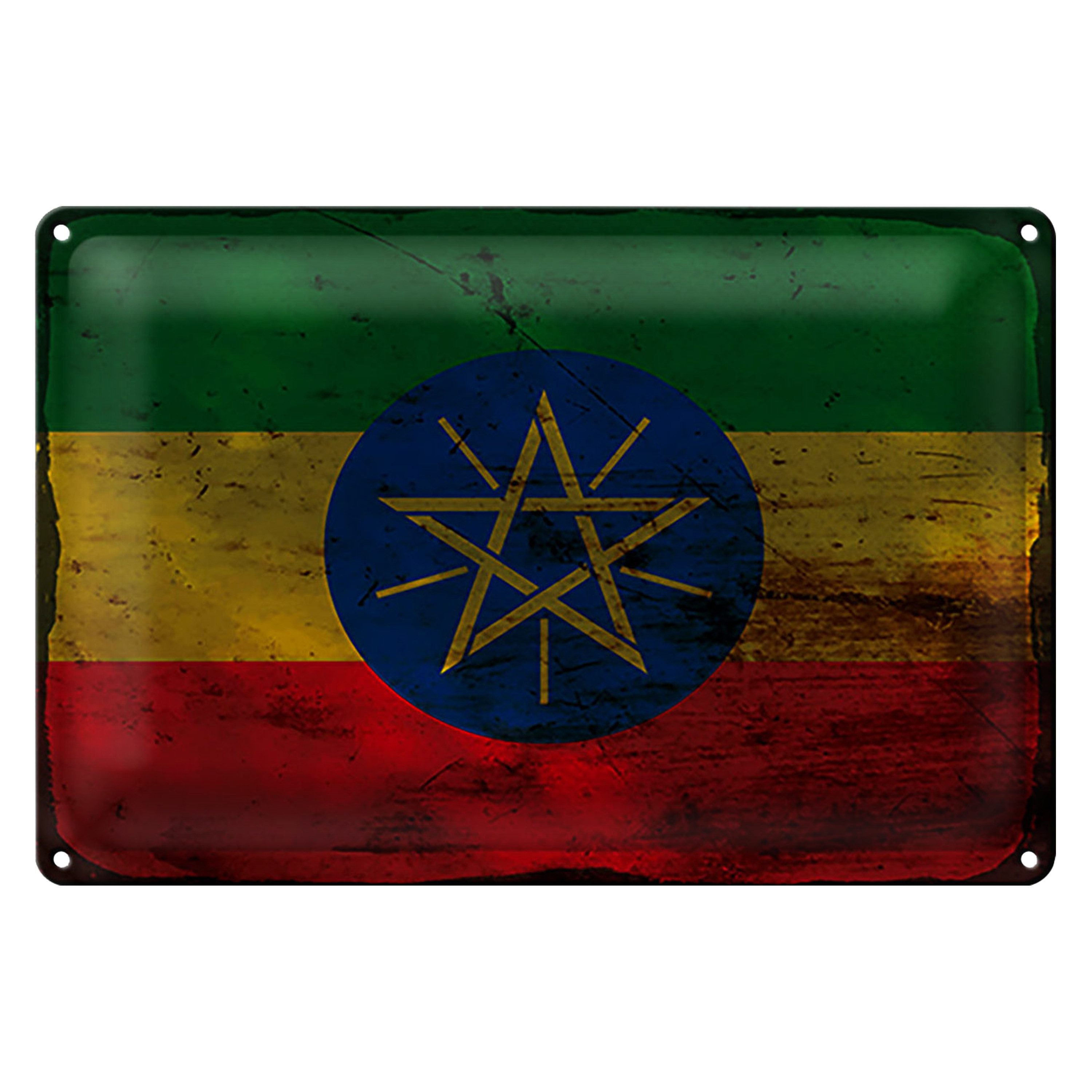 Roomando Metallschild Flagge Äthiopien 18x12cm Flag Ethiopia Rost