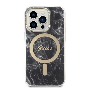 Guess Handyhülle GUESS Schutzhülle für Apple iPhone 14 Pro Hard Case Marble MagSafe Schwarz