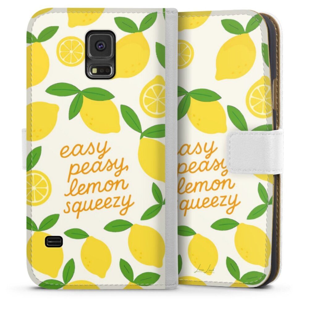 DeinDesign Handyhülle Zitrone Spruch Statement Easy Peasy Lemon Queezy, Samsung Galaxy S5 Neo Hülle Handy Flip Case Wallet Cover