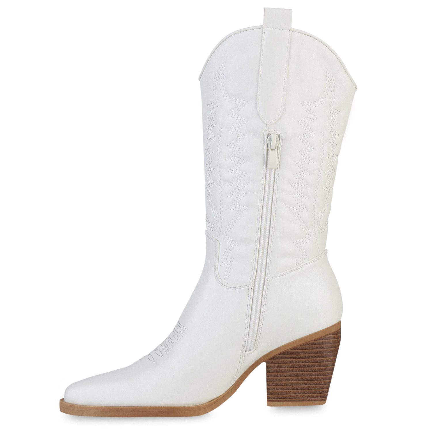 VAN HILL 838384 Cowboystiefel Damen Stiefel Cowboystiefel Holzoptikabsatz Stickereien