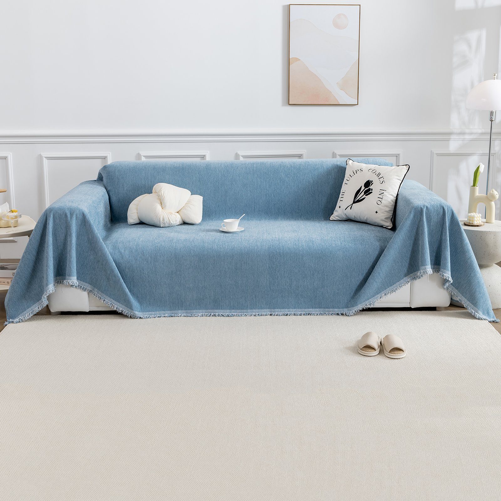 Sofahusse Chenille, weich warm, für Wohnzimmer Sofas Bett, Rosnek, B×L: 180×180;180×260;180×340 Blau