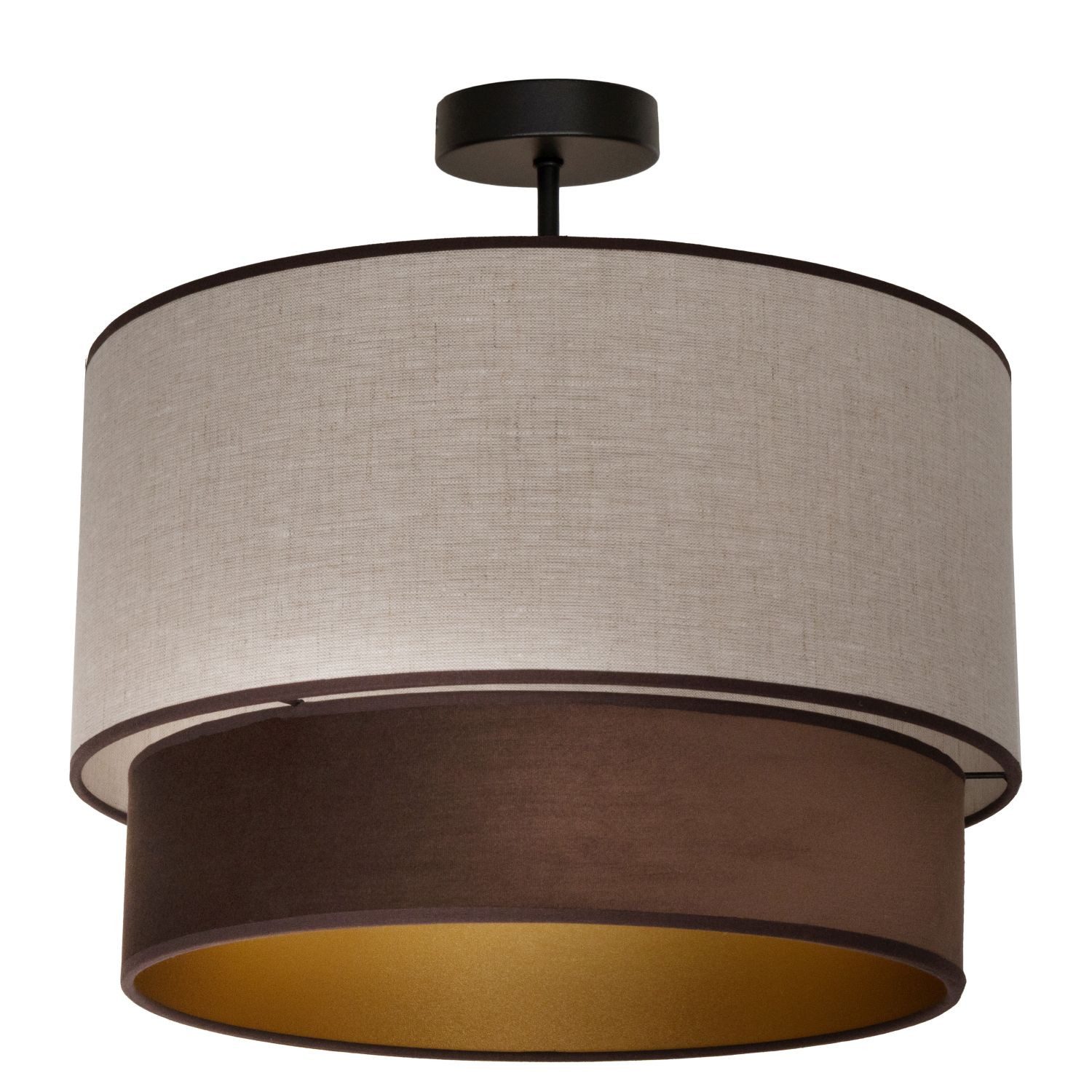 Licht-Erlebnisse Deckenleuchte ASTO, ohne Leuchtmittel, Metall Stoff E27 rund D: 40 cm in Schwarz Grau-Beige Braun Gold