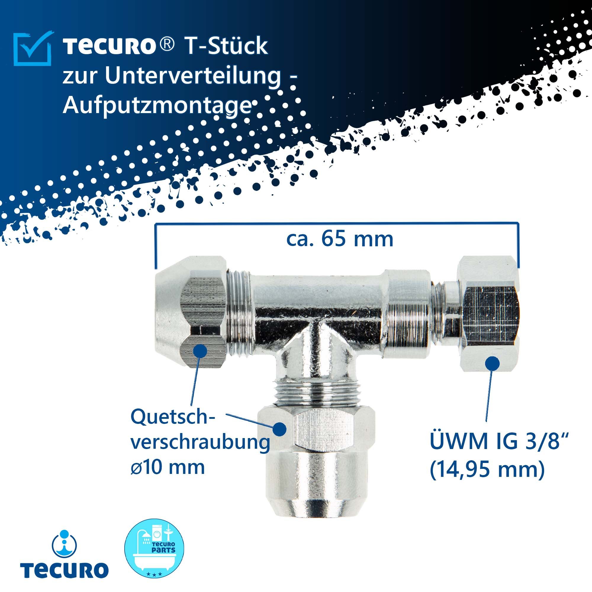 tecuro Gewindefitting T-Stück 3/8 Zoll / Ø 10 mm Abzweigverteiler für Eckventile