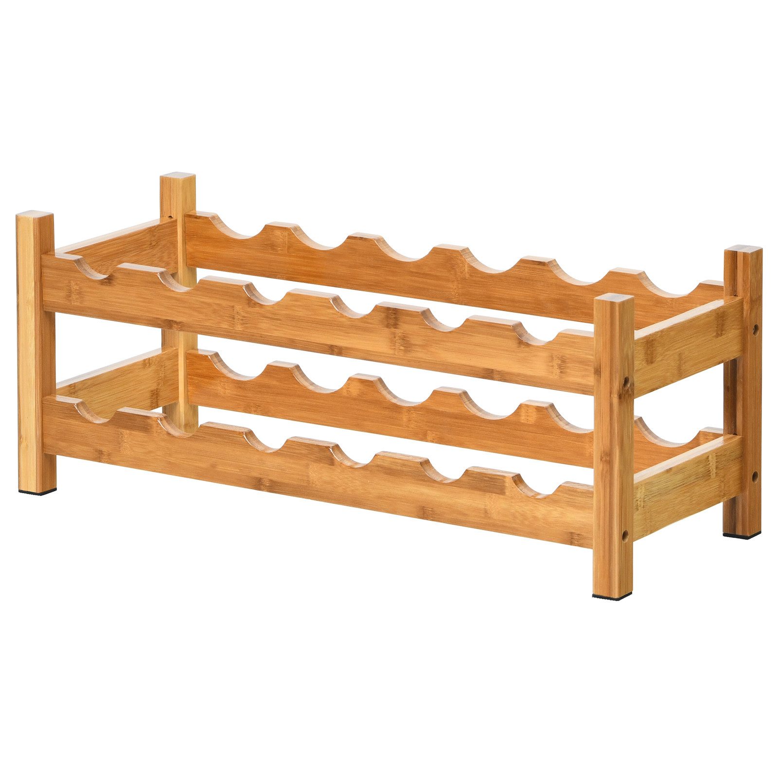 COSTWAY Weinregal, Bambus, 2- stöckig, für 12 Flaschen, 62x24x25cm