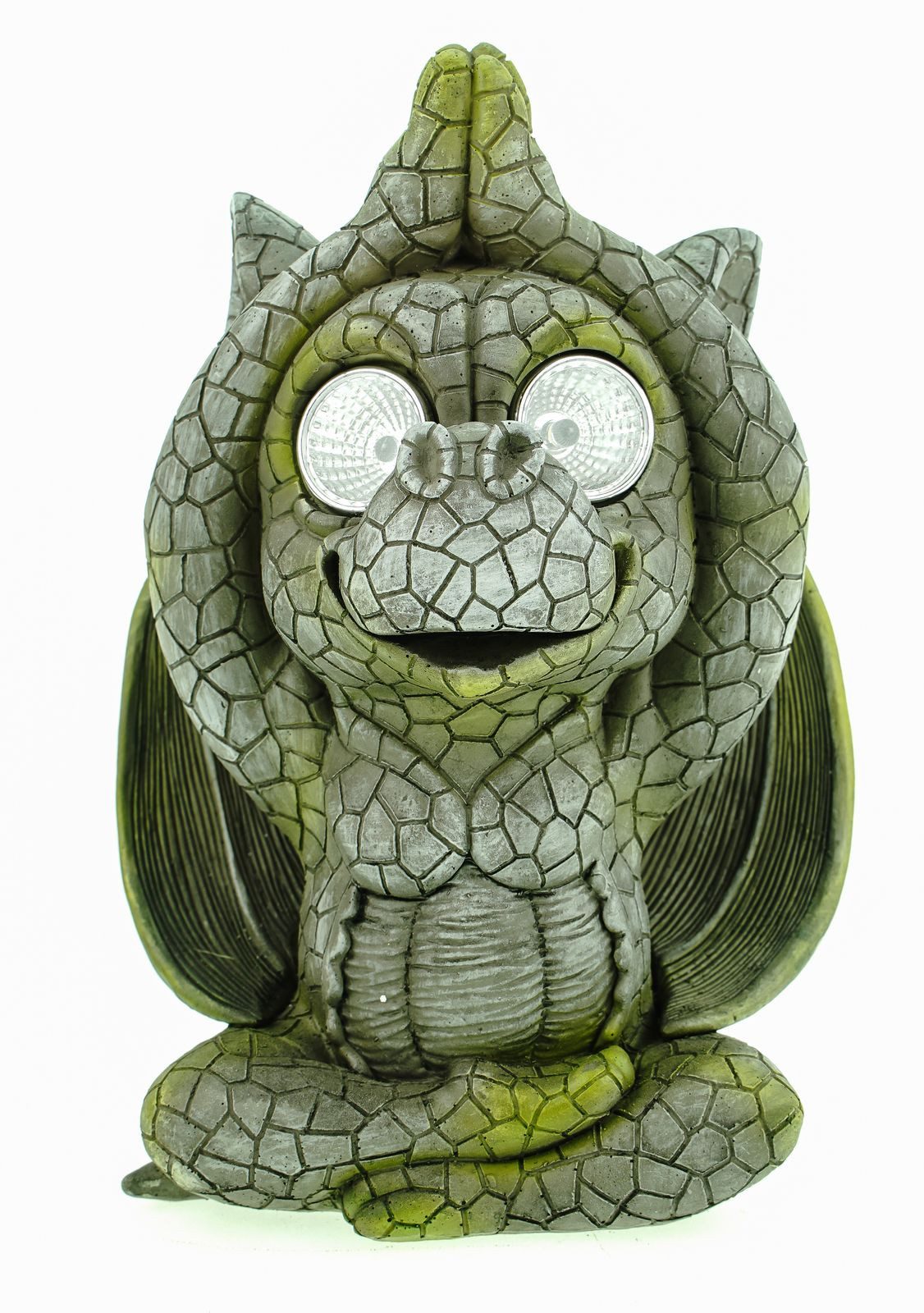 Kremers Schatzkiste Gartenfigur Yoga Solar Gartendrache Meditierender Drache Solar LED-Augen