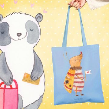 Mr. & Mrs. Panda Tragetasche Nachtfalter Fähnchen - Sky Blue - Geschenk, Tiere, Einkaufstasche, Be (1-tlg), Cross Stitching Griffe