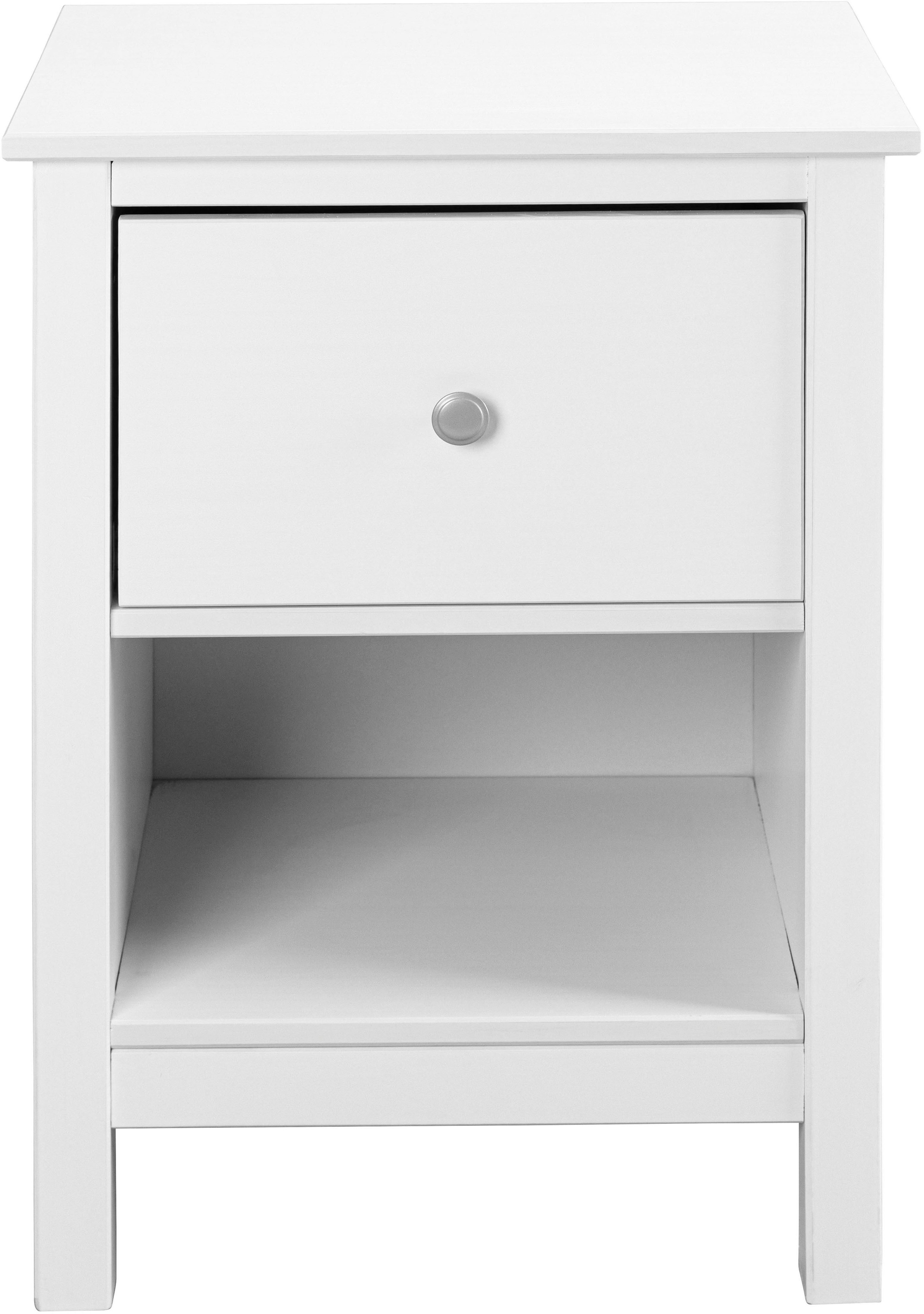 Inter Link Nachtkommode Pinora, Kiefer Massivholz, Weiss, 1 Schublade, 47 x 39,5 x 66 cm (1 St), Nachttisch im modernem Skandi Look, offenes Fach