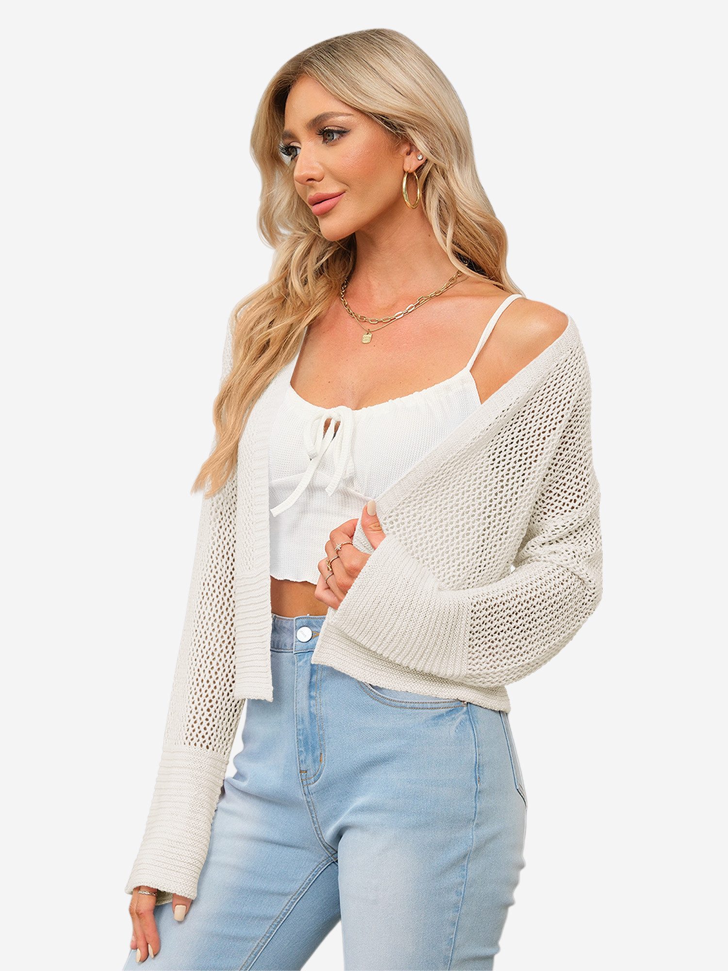 Imily Bela Cardigan Damen Kurzer Strickcardigan (Packung, 1-tlg., 1per-Pack) in Unifarbe – Bild 4 von 5