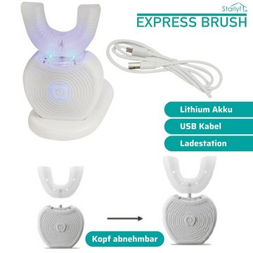 Starlyf Schallzahnbürste Express Brush automatische Sonic U Zahnbürste, Aufsteckbürsten: 1 St., Reinigen in nur 45 Sekunden, 360°-Reinigung, wiederaufladbar