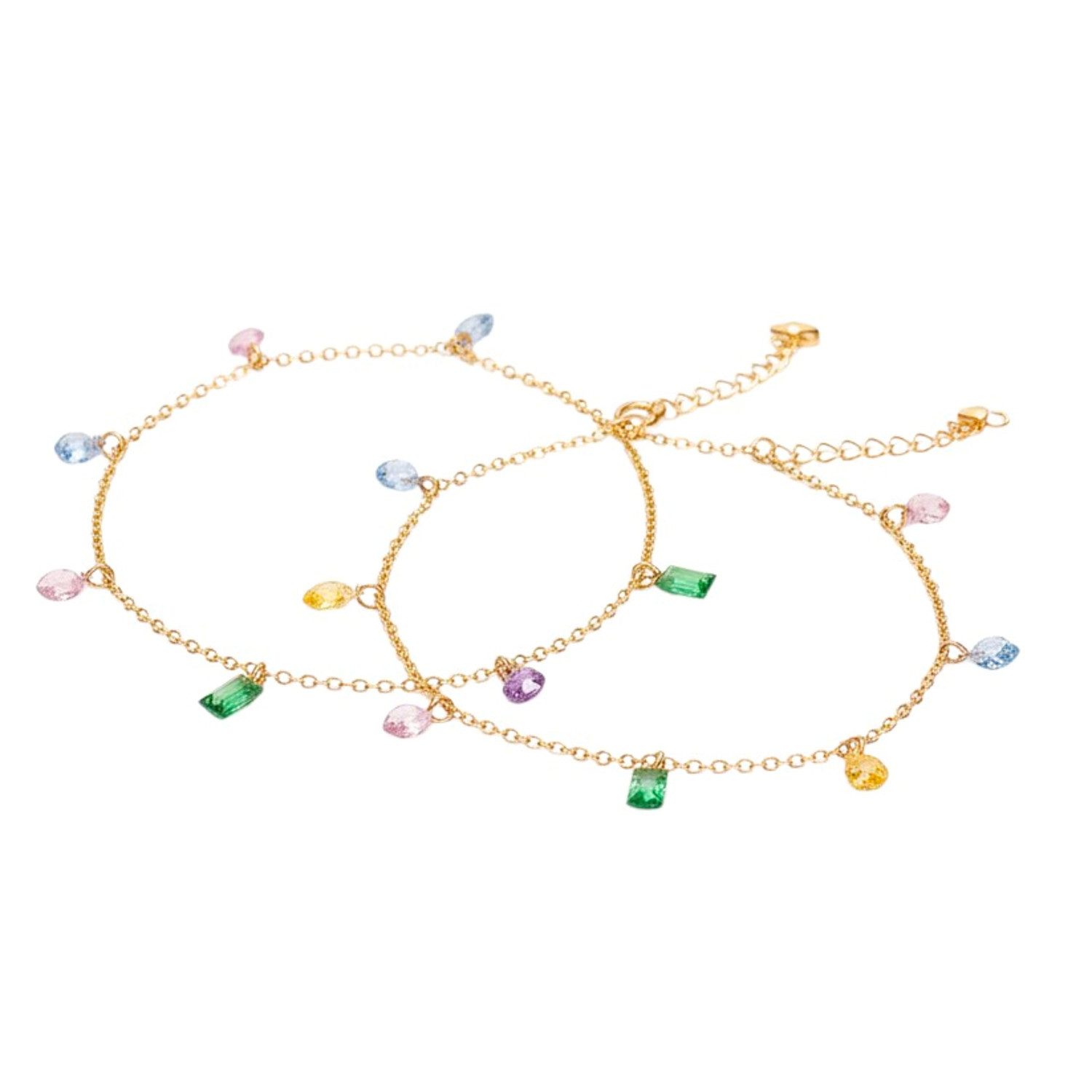 KARMA Schmuckset Fußkettchen & Armband Schmuckset Gold Kristalle Edelstahl (Abendmode Accessoires wasserfest hypoallergen, Armschmuck Fußschmuck Urlaub Strand), 2er Set Damenarmband und Fusskette