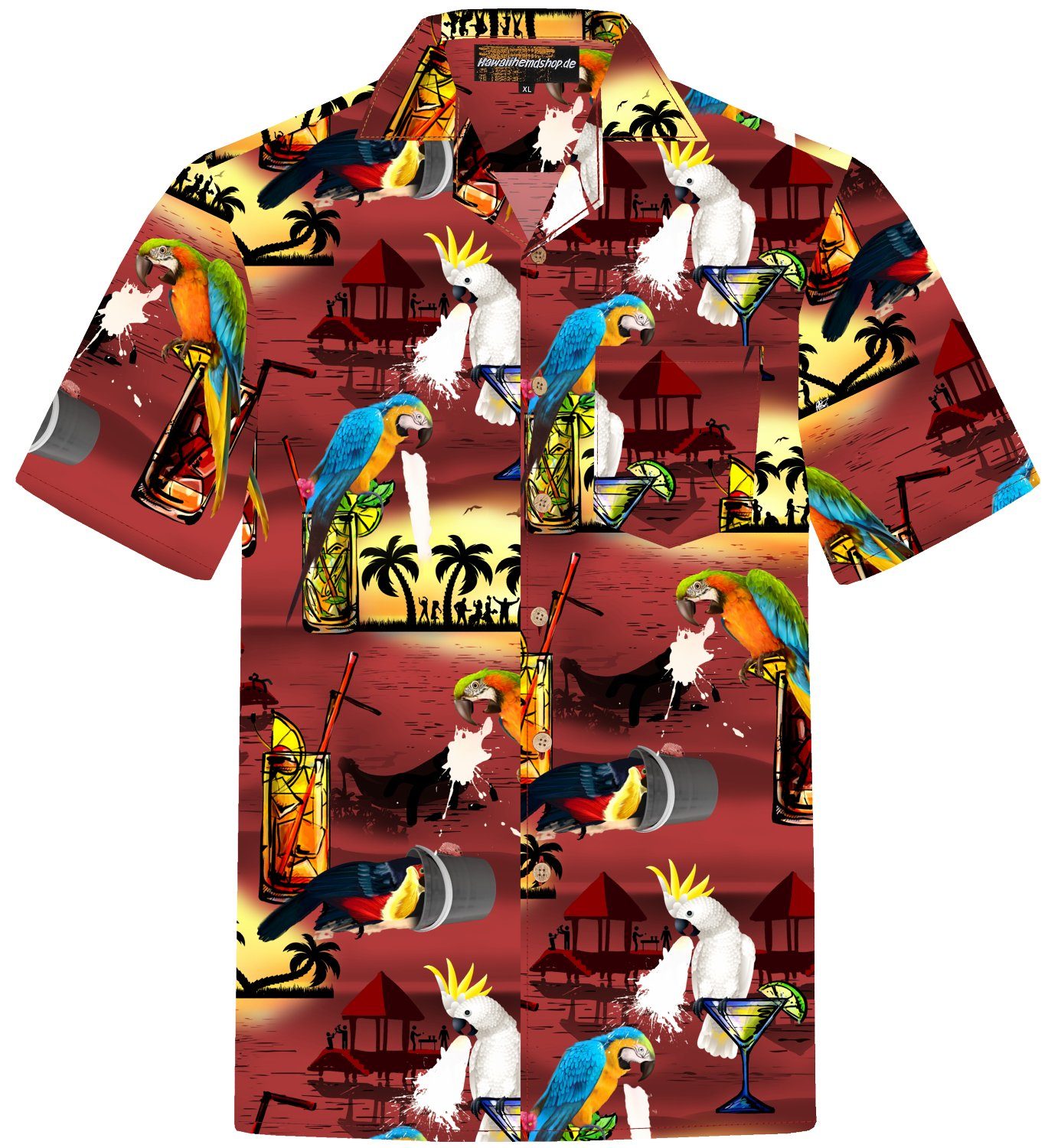 Hawaiihemdshop.de Hawaiihemd Hawaiihemdshop Hawaii Hemd Herren Baumwolle Kurzarm Papageien