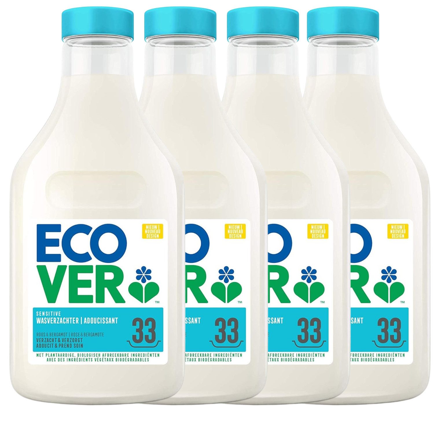4 x Ecover Flüssiger Weichspüler Rose & Bergamotte je 1 Liter pflanzli Weichspüler