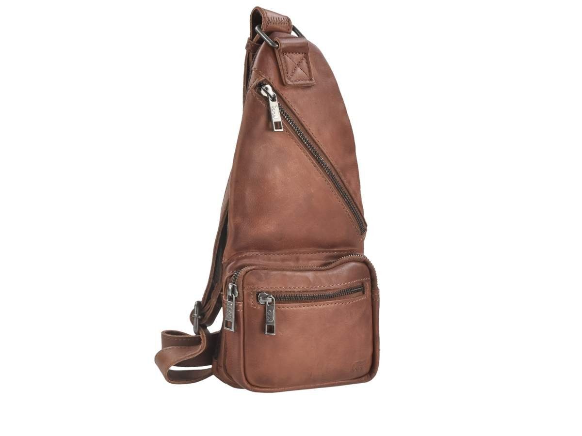 Bear Design Umhängetasche "Nolani" Callisto Pelle Leder, Crossbody, Crossbag, sportlich, knautschig weiches Leder cognac braun