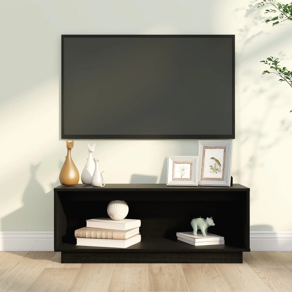 furnicato TV-Schrank Schwarz 90x35x35 cm Massivholz Kiefer