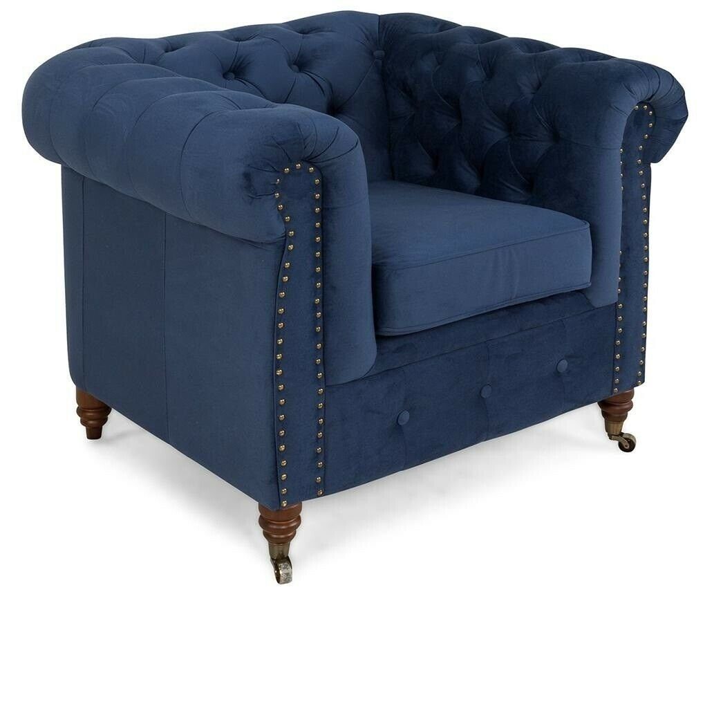 JVmoebel Sessel, Designer Sessel 1 Sitzer Blau Leder Textil Luxus Club Lougne Sofa Chesterfield | Einzelsessel
