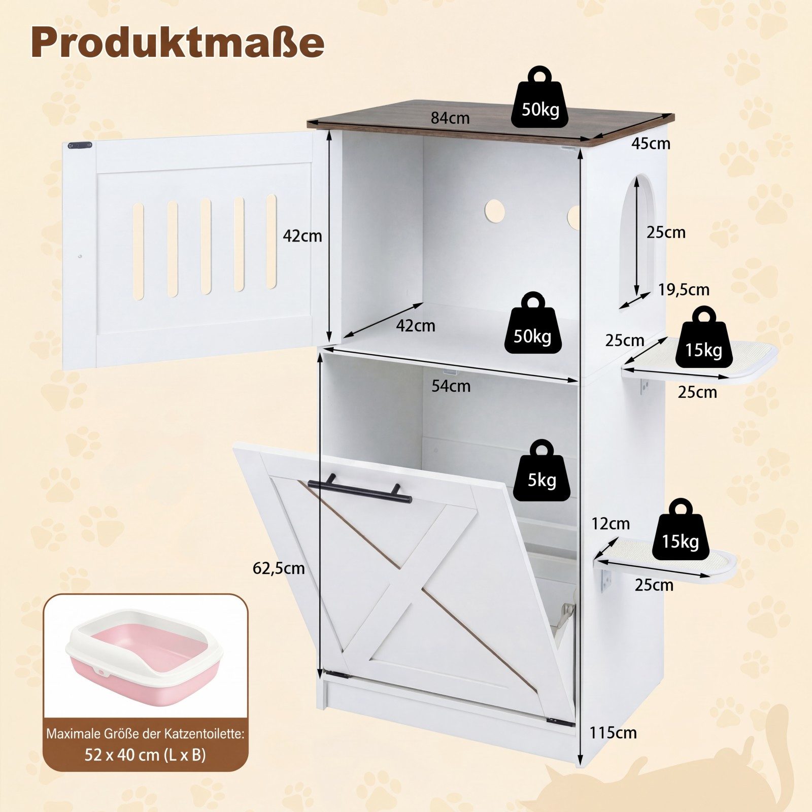 COSTWAY Tierhaus, Katzenklo Schrank, Katzenschrank, Beistelltisch, Holz