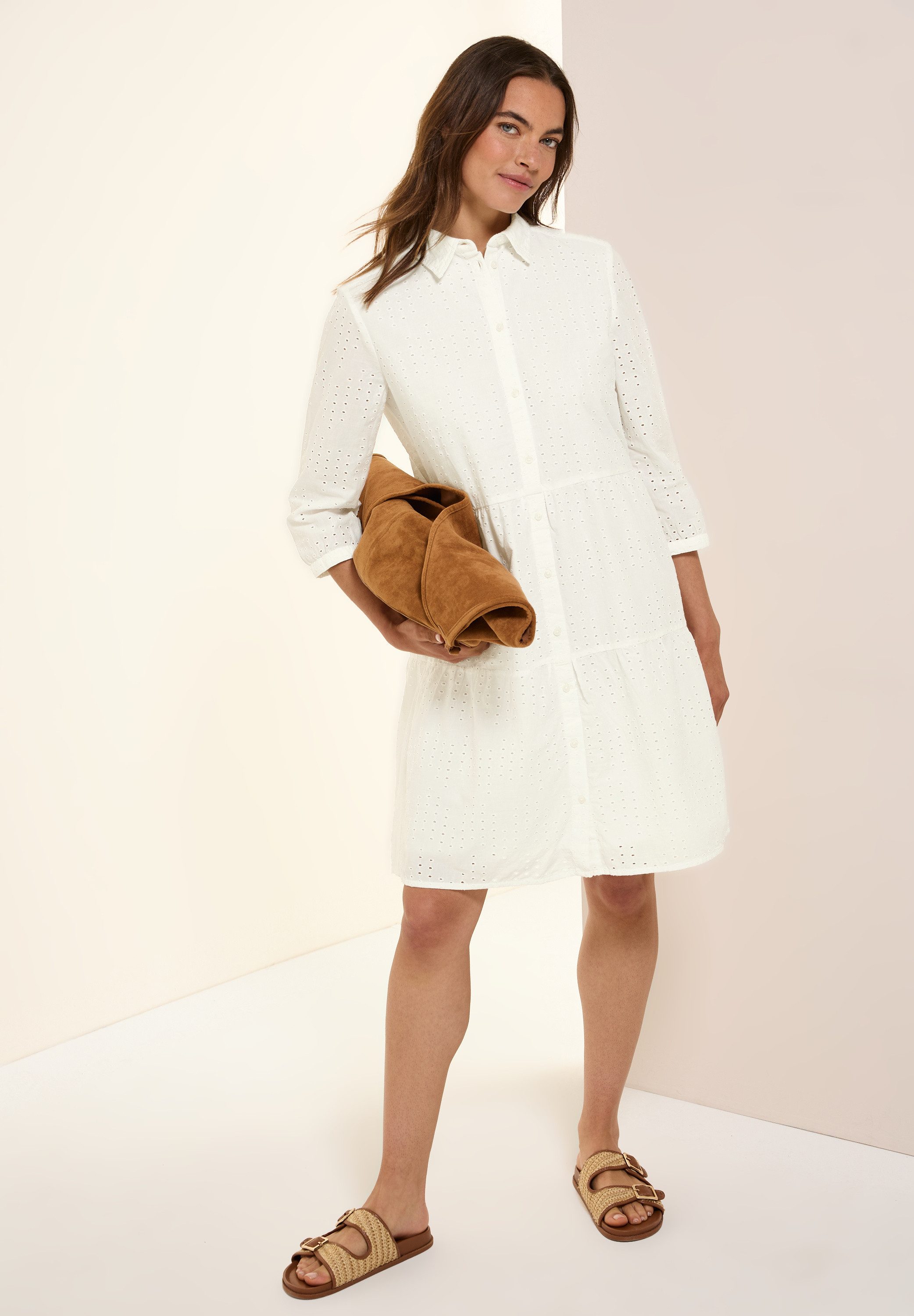 CECIL midi dress with eyelet embroidery and flounces