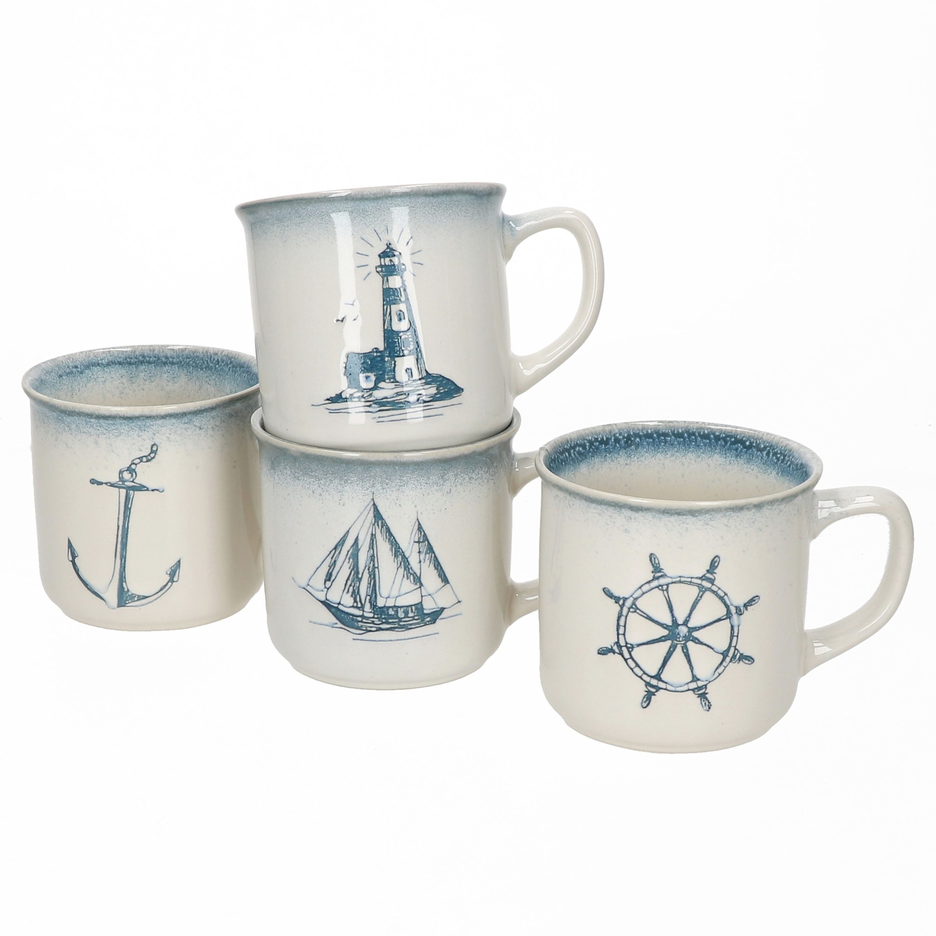 MamboCat Becher MamboCat 4x Martin Kaffeebecher Keramik blau maritime Motive Tee-Tasse, Keramik