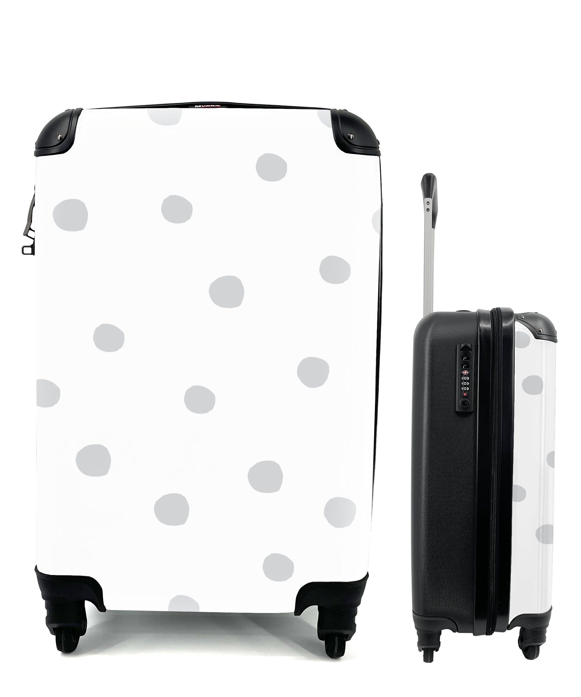 MuchoWow Handgepäckkoffer Illustration eines Musters mit hellgrauen Punkten auf weißem, 4 Rollen, Reisetasche mit rollen, Handgepäck für Ferien, Trolley, Reisekoffer