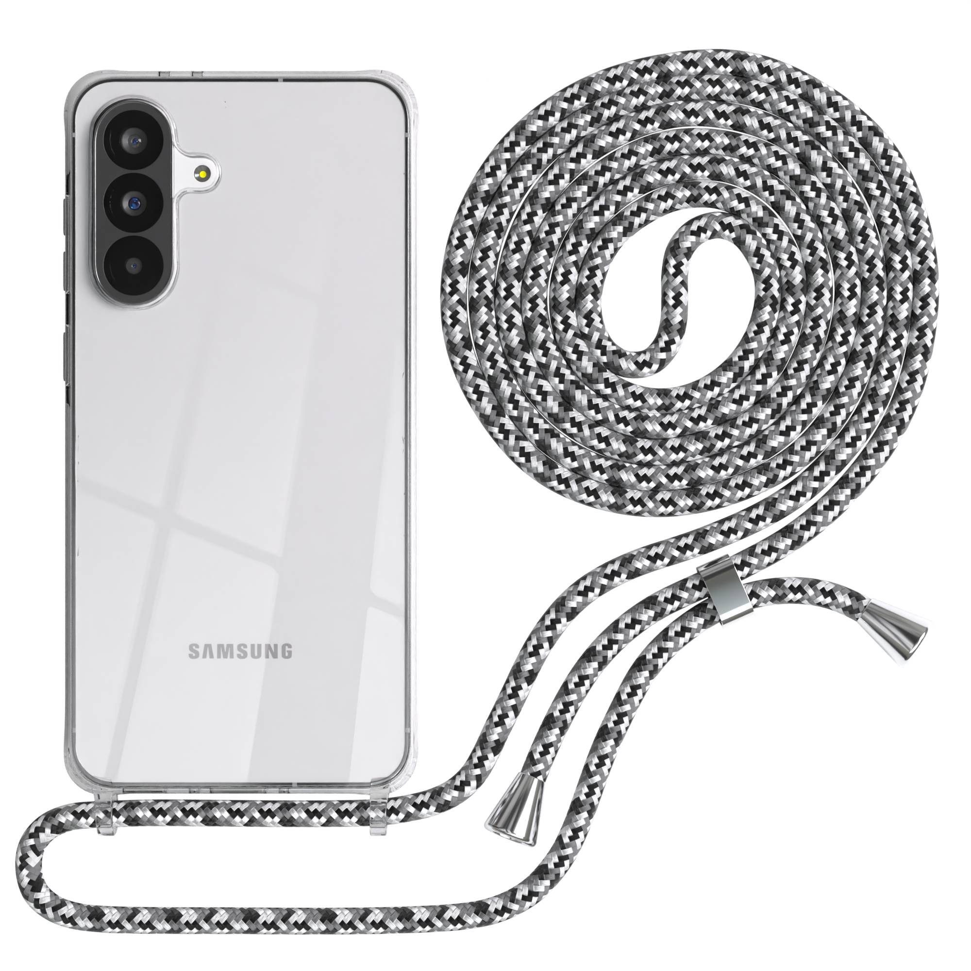 EAZY CASE Handykette Hülle mit Kette für Samsung Galaxy A56 6,7 Zoll, Kette zum Umhängen mit Umhängeband mit Riemen Schwarz Camouflage