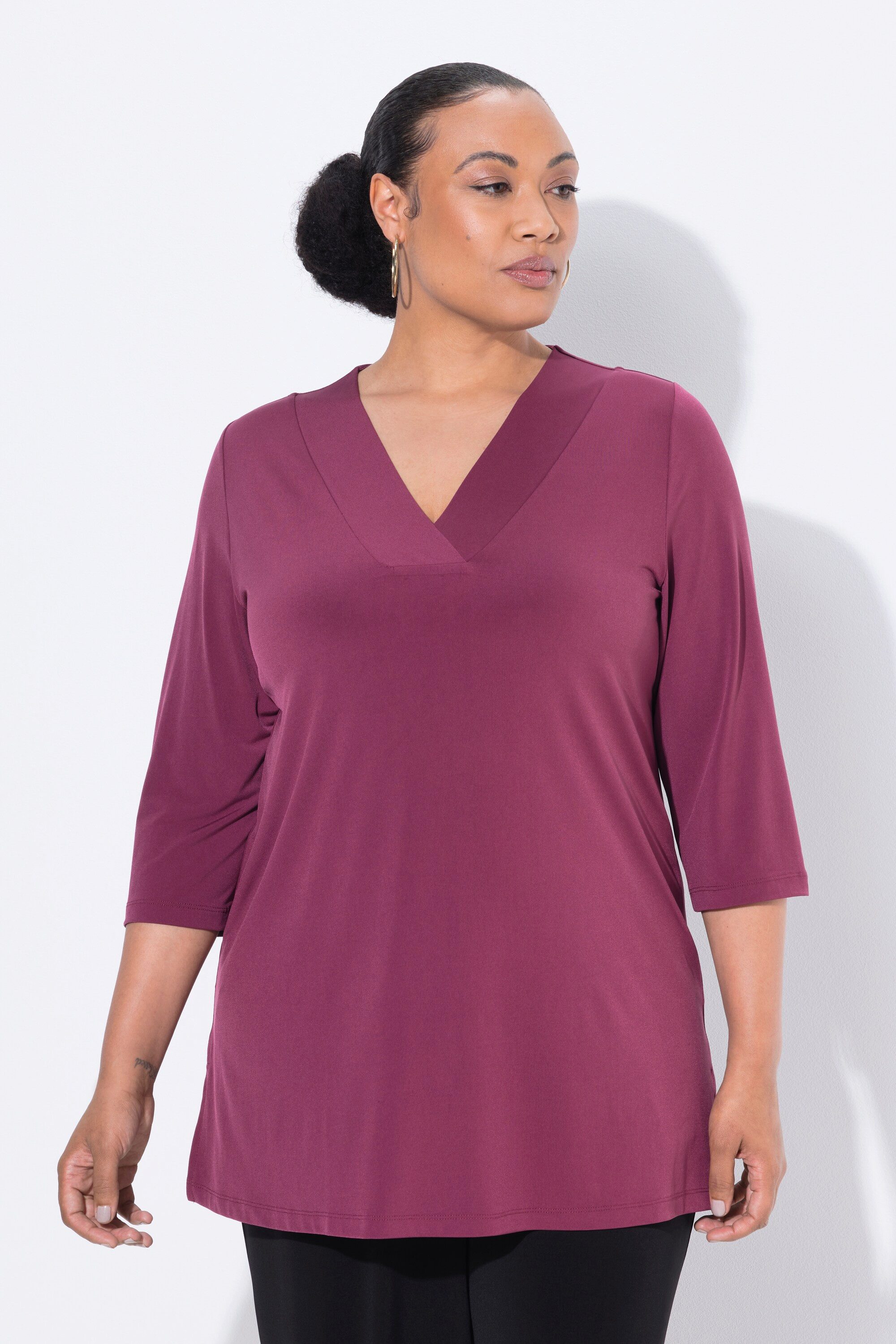 Ulla Popken Longshirt Longshirt A-Linie V-Ausschnitt günstig online kaufen