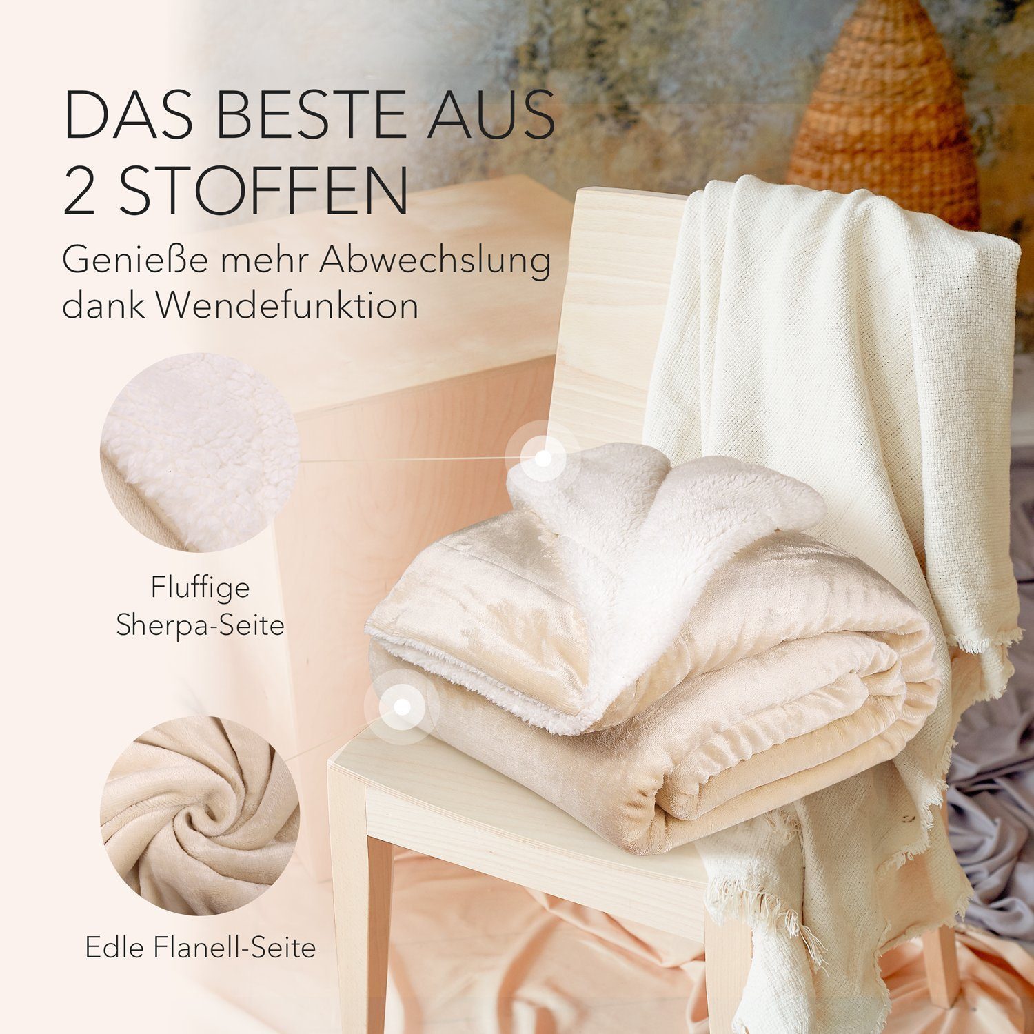 Wohndecke Kuscheldecke XL warm Sherpa, dicke Sofadecke, hochwertige Tagesdecke, Cozyor