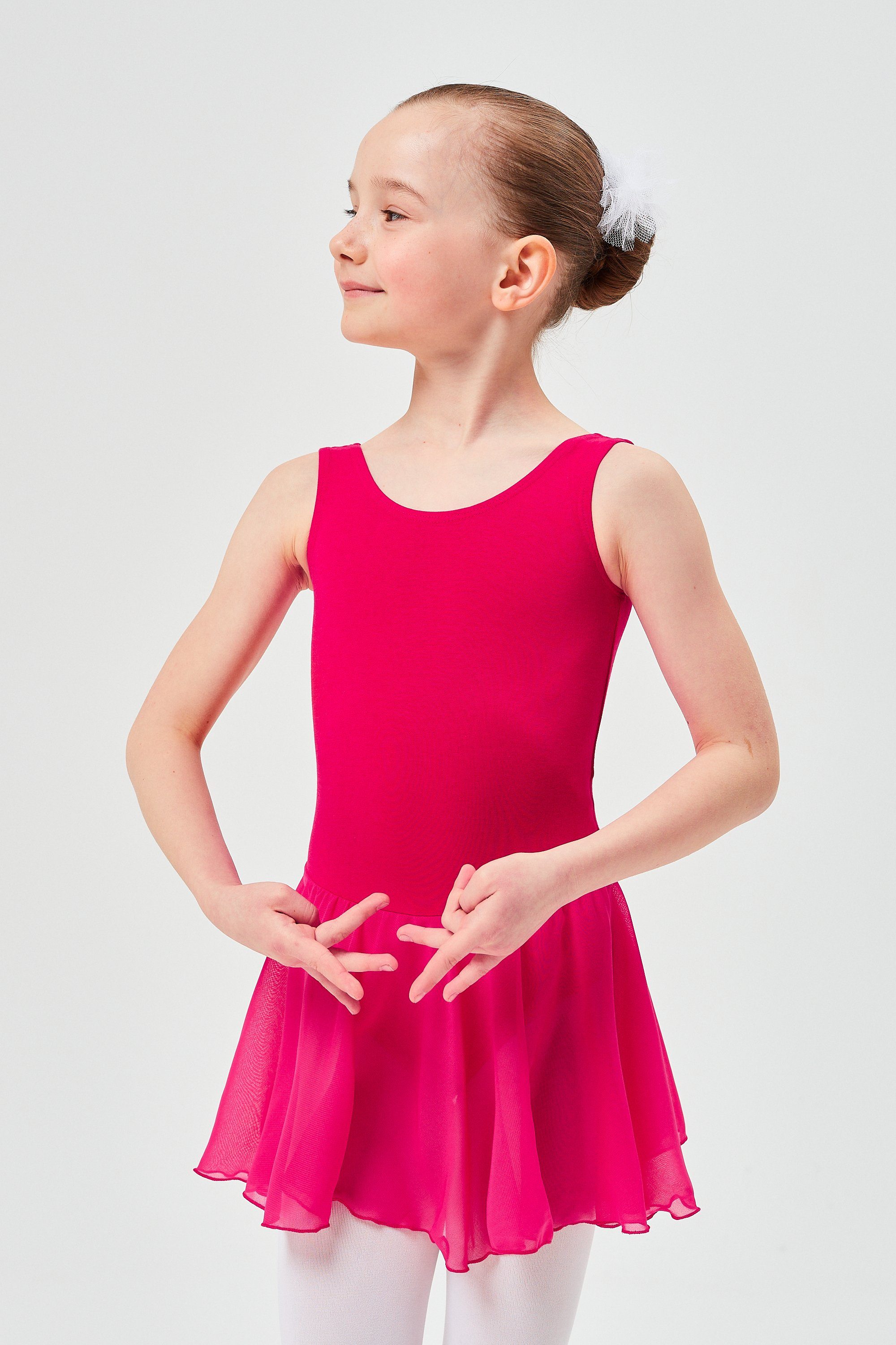 tanzmuster Chiffonkleid Ballett Trikot Minnie mit Chiffon Röckchen Ballettkleid für Mädchen aus wunderbar weichem Baumwollmaterial pink