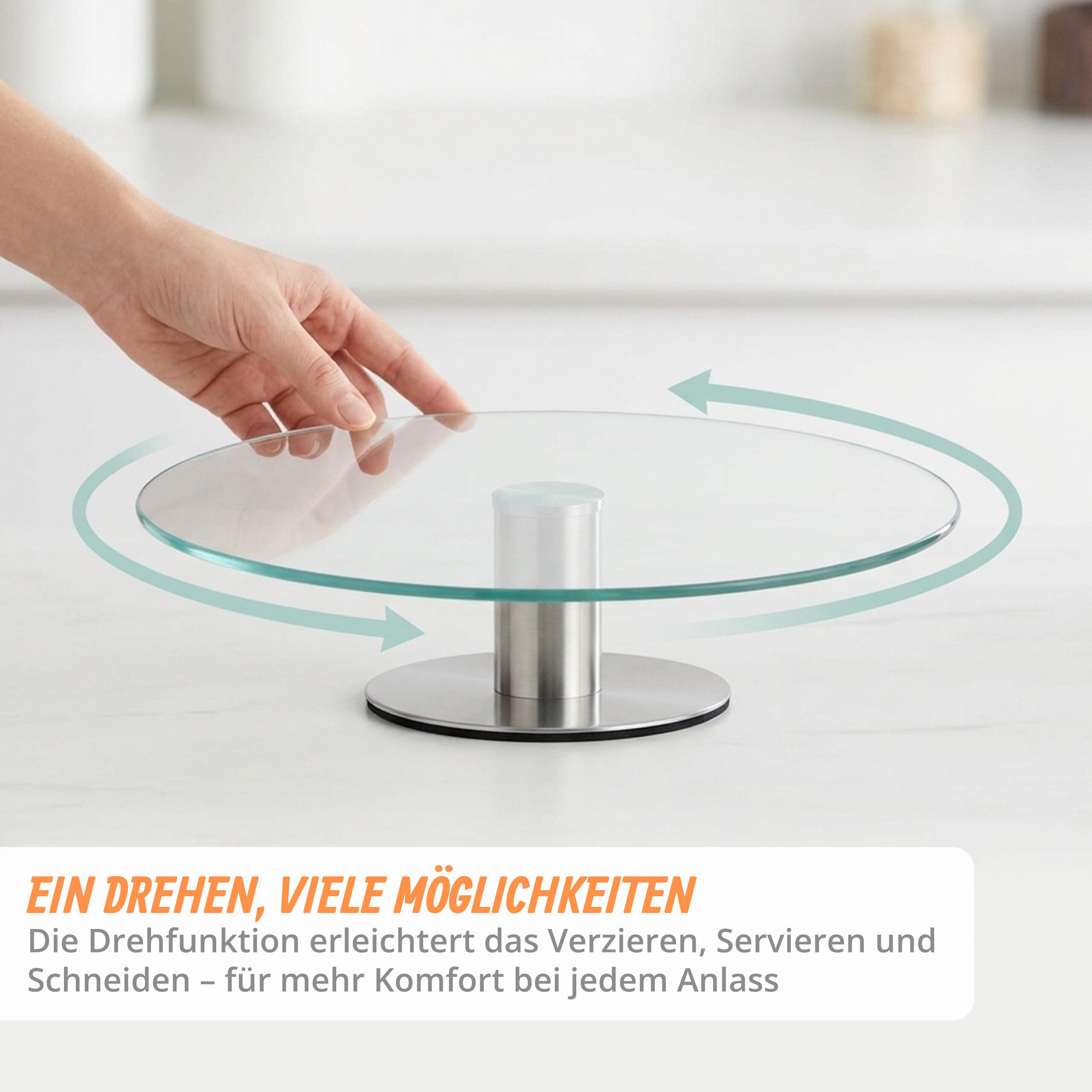 relaxdays Tortenplatte drehbar mit Standfuß, Glas – Bild 3 von 5