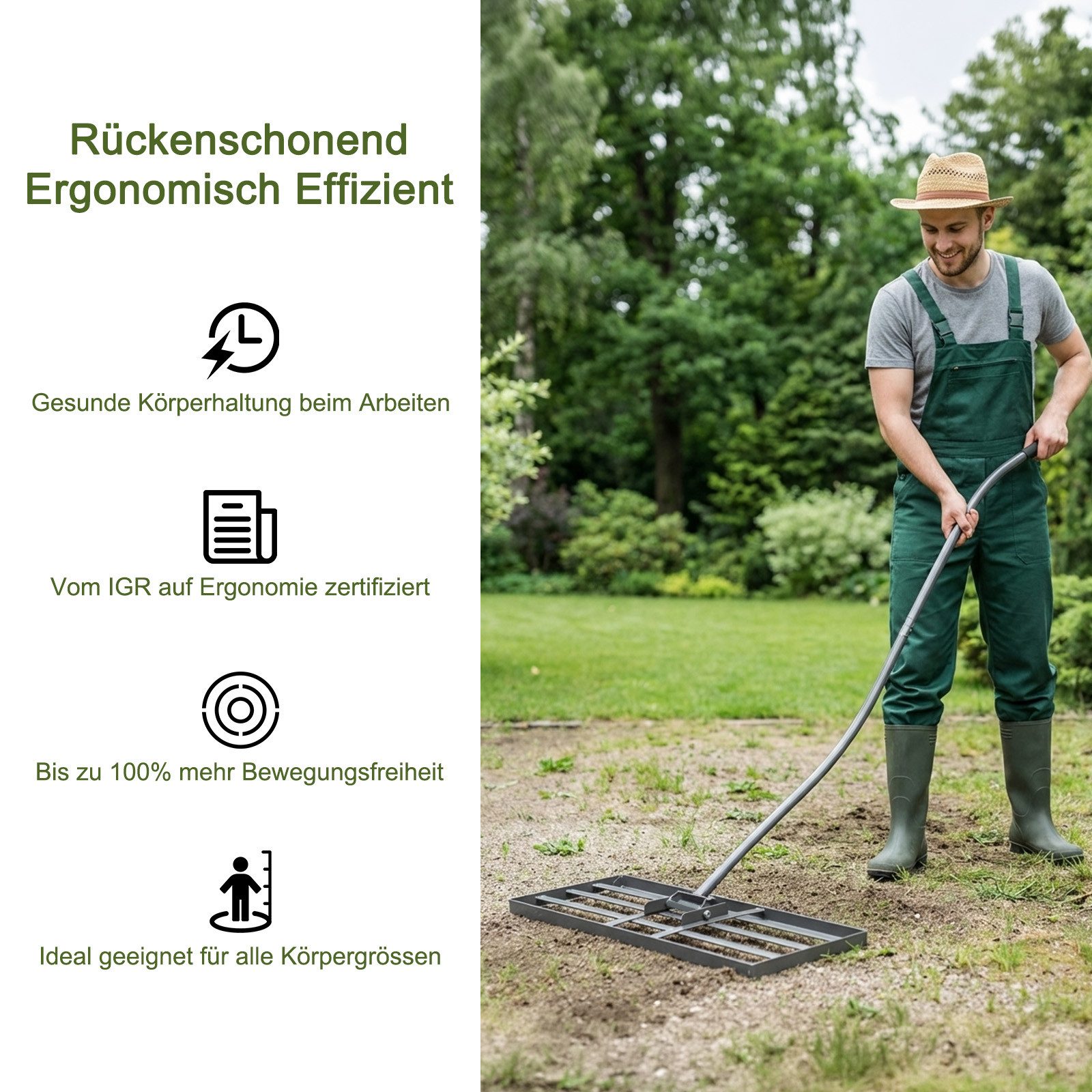 Youyijia Gartenrechen Ergonomischer Rasenrechen mit Klicksystem,Rasenrechen, Gartenrechen – Bild 4 von 5