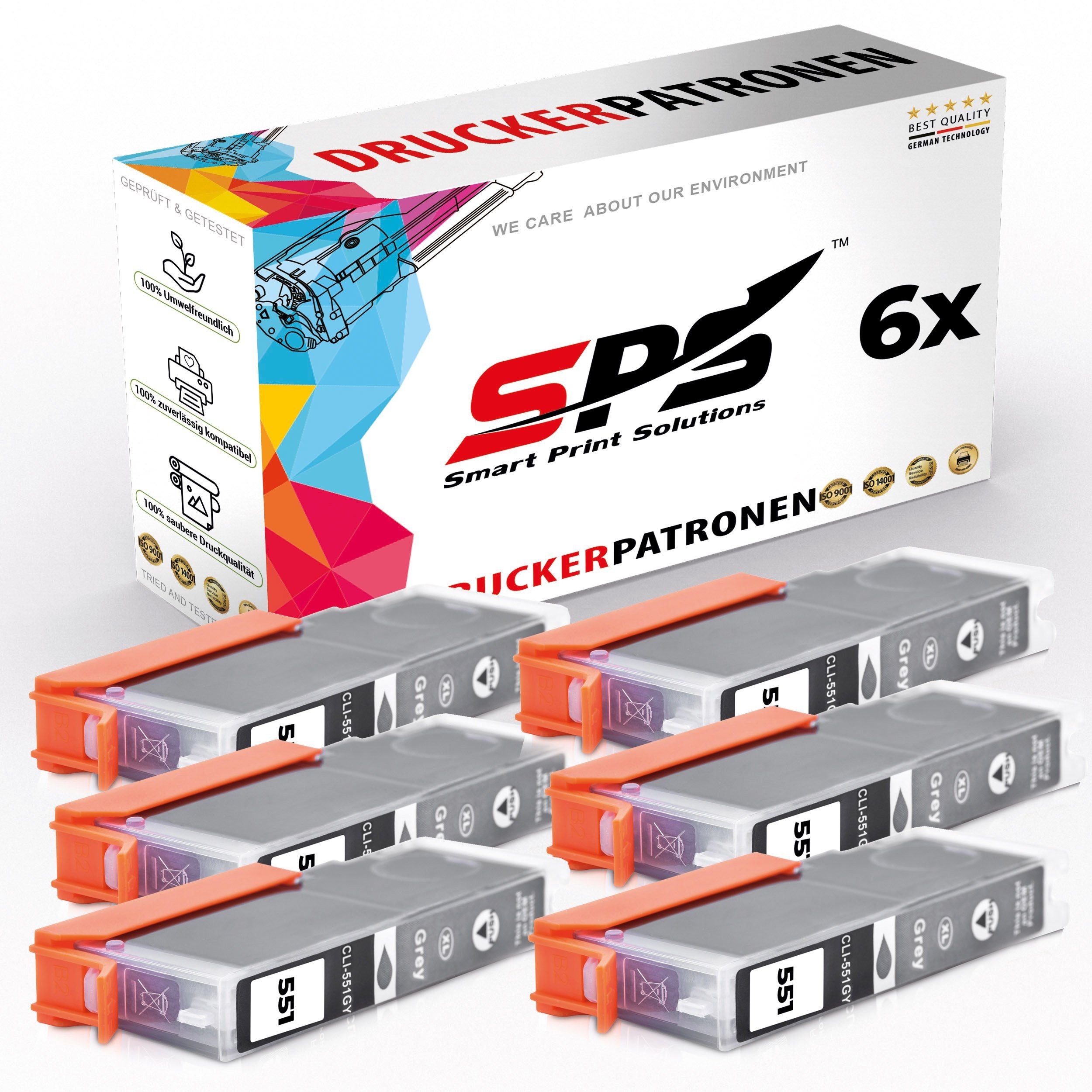 SPS 6x Kompatibel CLI551GY Druckerpatronen Grau für Canon Pixma MG7150 Nachfülltinte (für Canon, 6er Pack, x)