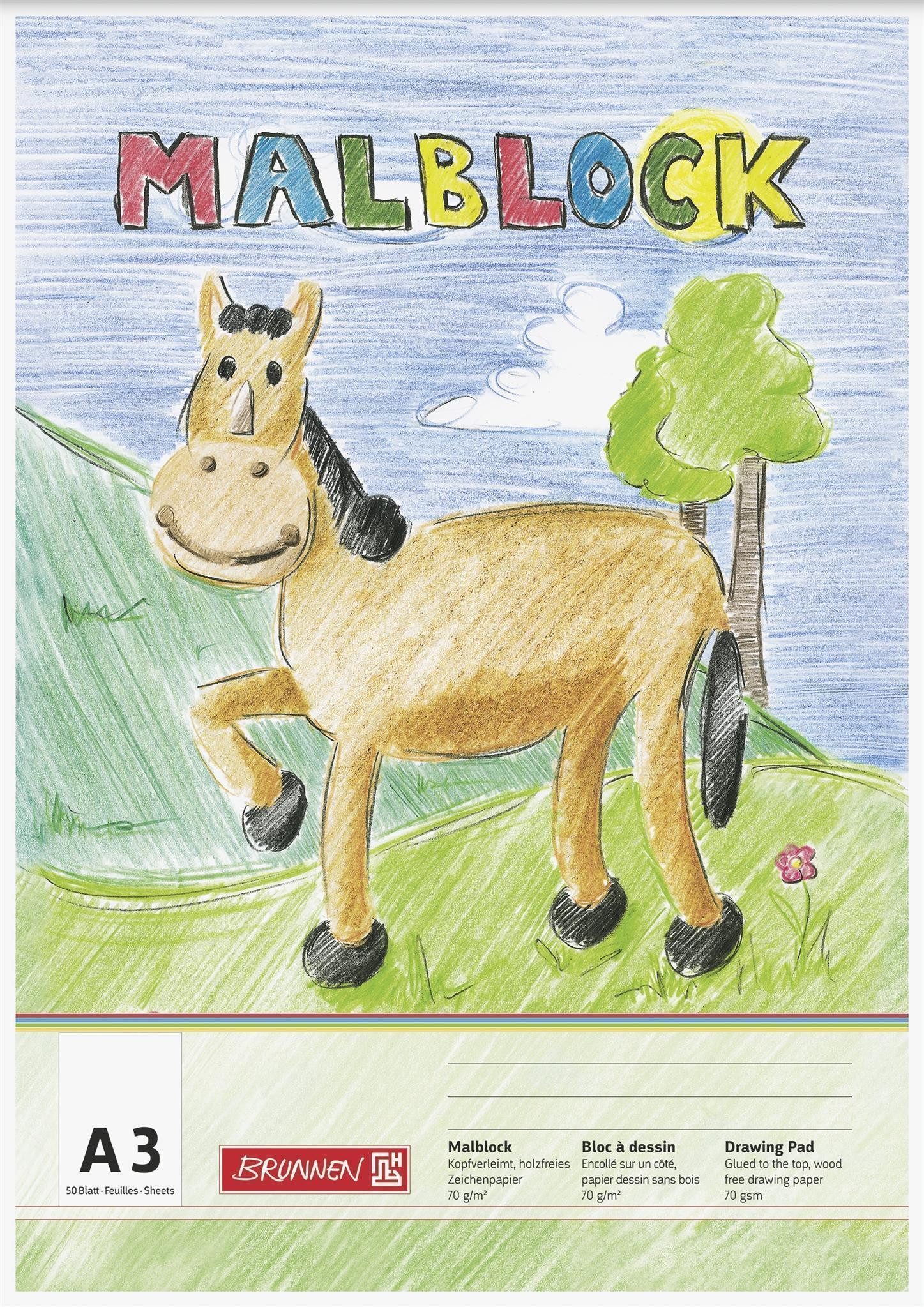 BRUNNEN Zeichenpapier BRUNNEN Malblock A3 70g 50 Blatt 1047304