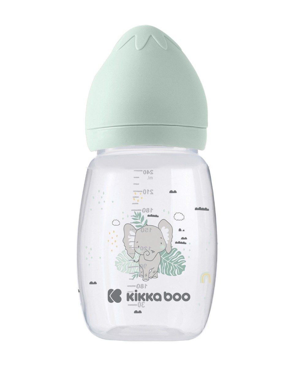 Kikkaboo Babyflasche Babyflasche Savanna 260 ml, Monaten Größe Silikonsauger grün Anti-Kolik 3 M ab