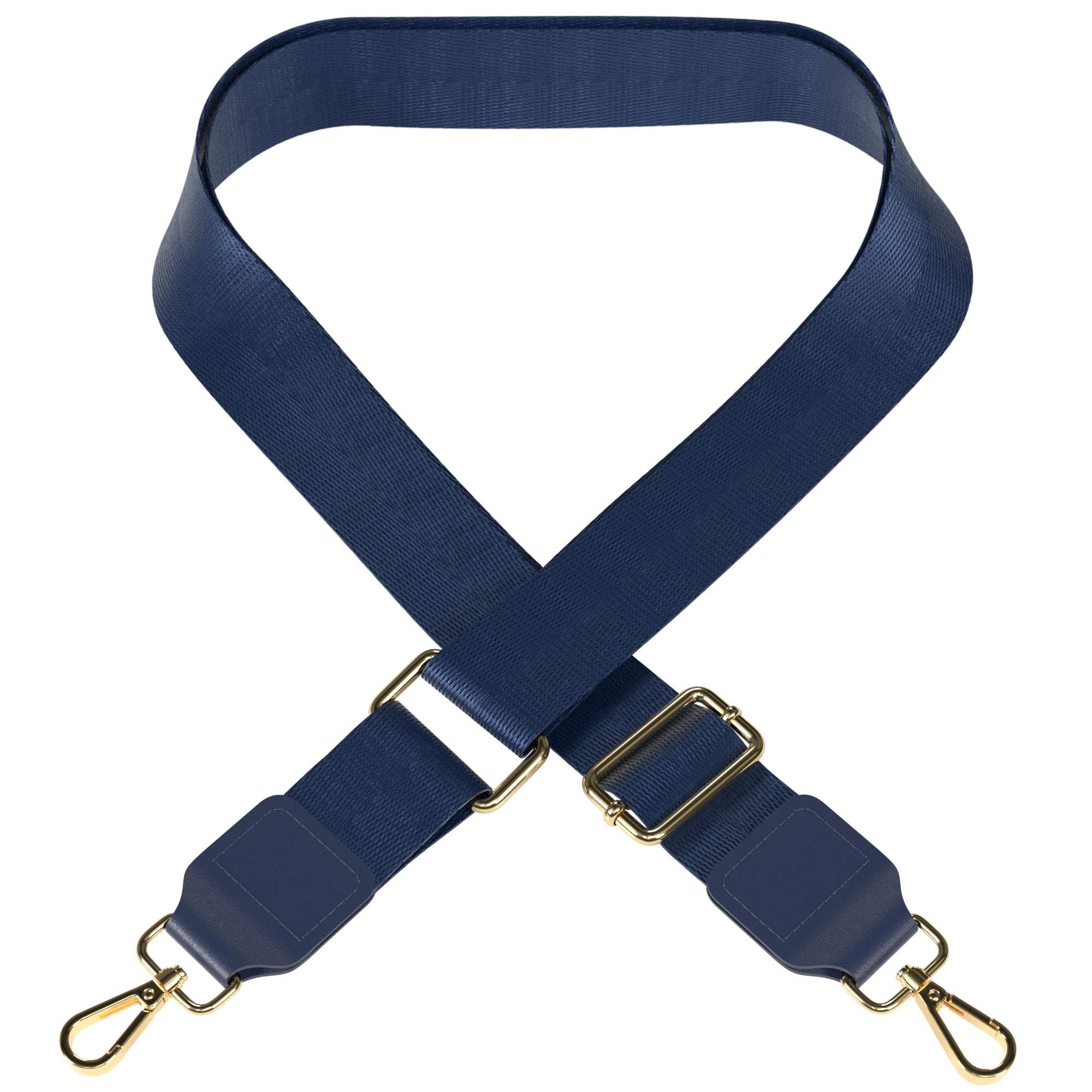 EAZY CASE Schulterriemen Schultergurte für Taschen unifarbend Body Bag Riemchen Wechselband Ersatzgurt mit Karabiner Verschluss Blau Dunkelblau - Metall Gold | Schulterriemen