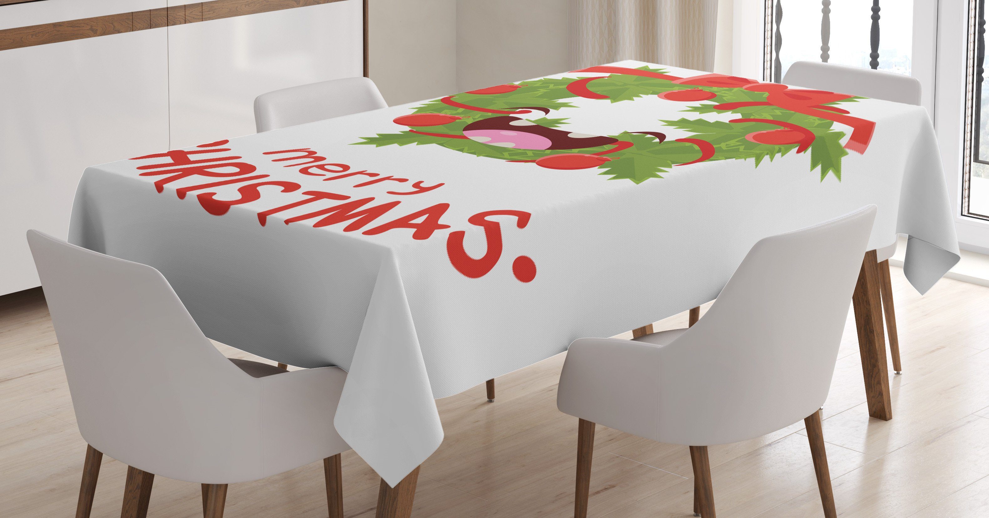 Abakuhaus Tischdecke Farbfest Waschbar Für den Außen Bereich geeignet Klare Farben, Weihnachten Lachen Kranz Ornamente