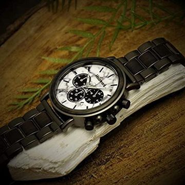 Holzwerk Chronograph BERCHING Herren Edelstahl & Holz Armband Uhr in schwarz, weiß