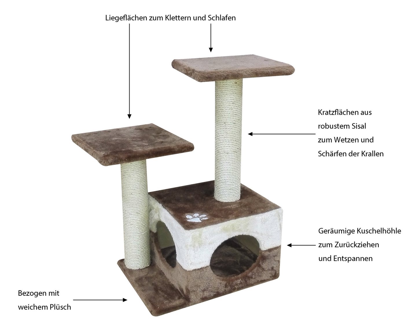 Thumbnail - Dehner Kratzbaum Mia, ca. 70 x 34 x 45 cm, Sisal/Plüsch, schicker Kletterplatz mit Rückzugshöhle und kuscheligen Liegefl...