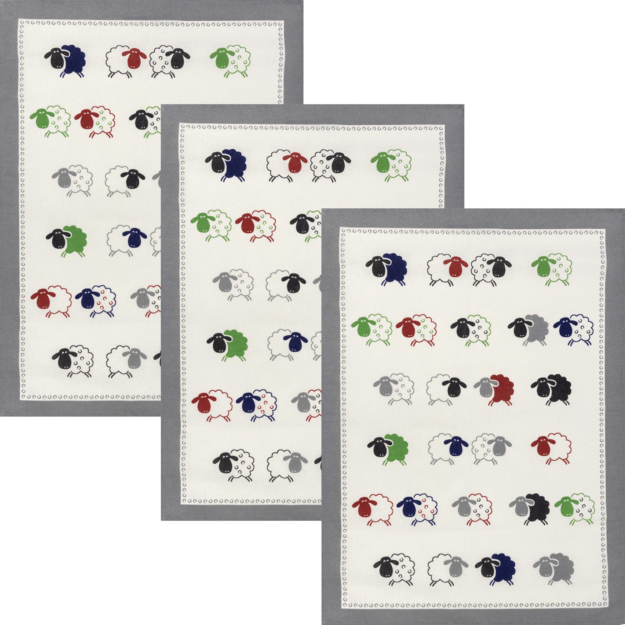 Kracht Geschirrtuch Geschirrtuch "Schäfchen" 3er-Pack, Halbleinen Motiv günstig online kaufen