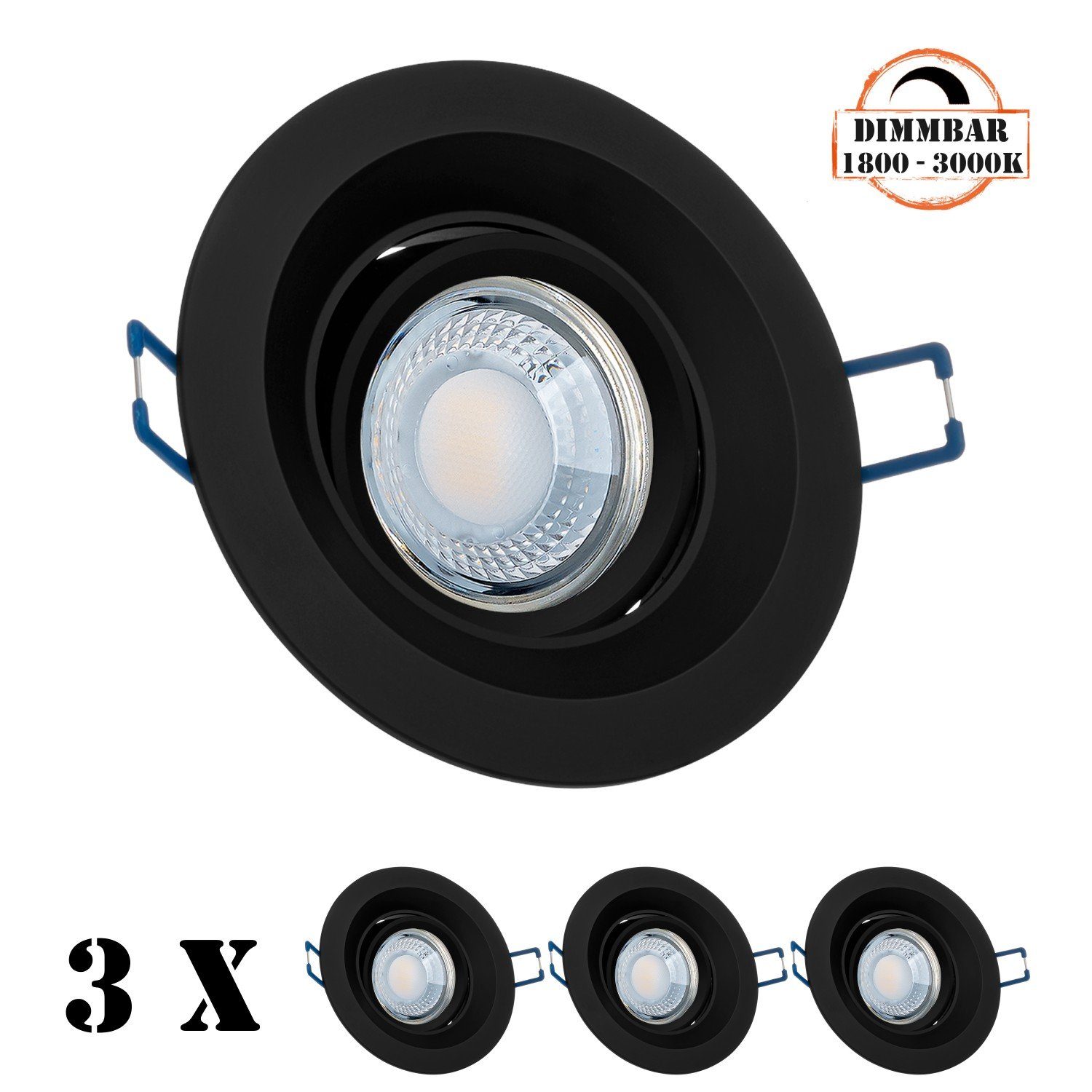 LEDANDO LED Einbaustrahler 3er LED von LED Einbaustrahler schwarz 5W LEDAN Set in extra flach mit