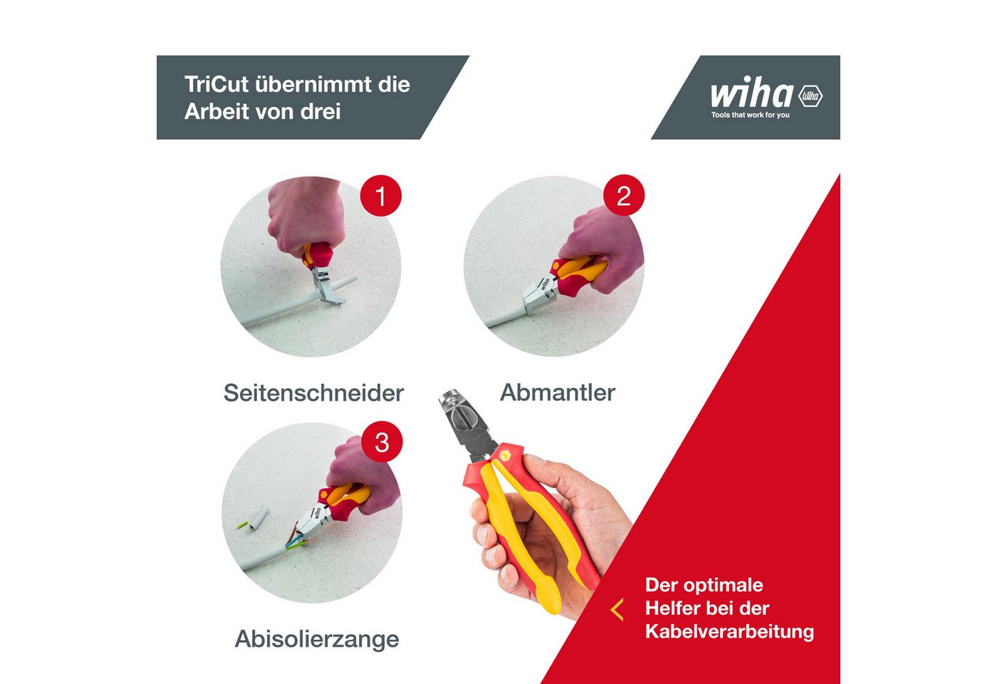 Thumbnail - Wiha Elektro-Installationszange TriCut electric (38853), Seitenschneider, Abisolierzange, Abmanteln