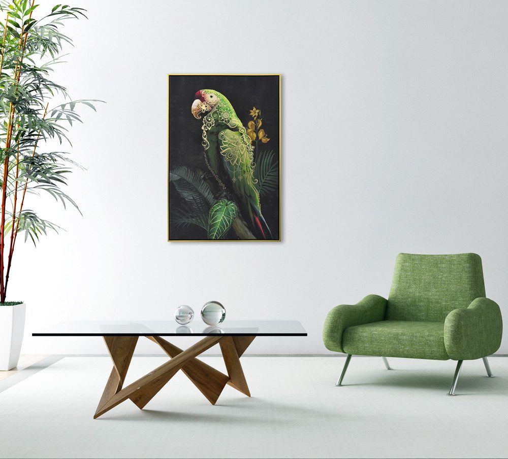 ArtUniverse Gemälde Grüner Ornament-Ara 62 x 92 cm, Tiermotiv