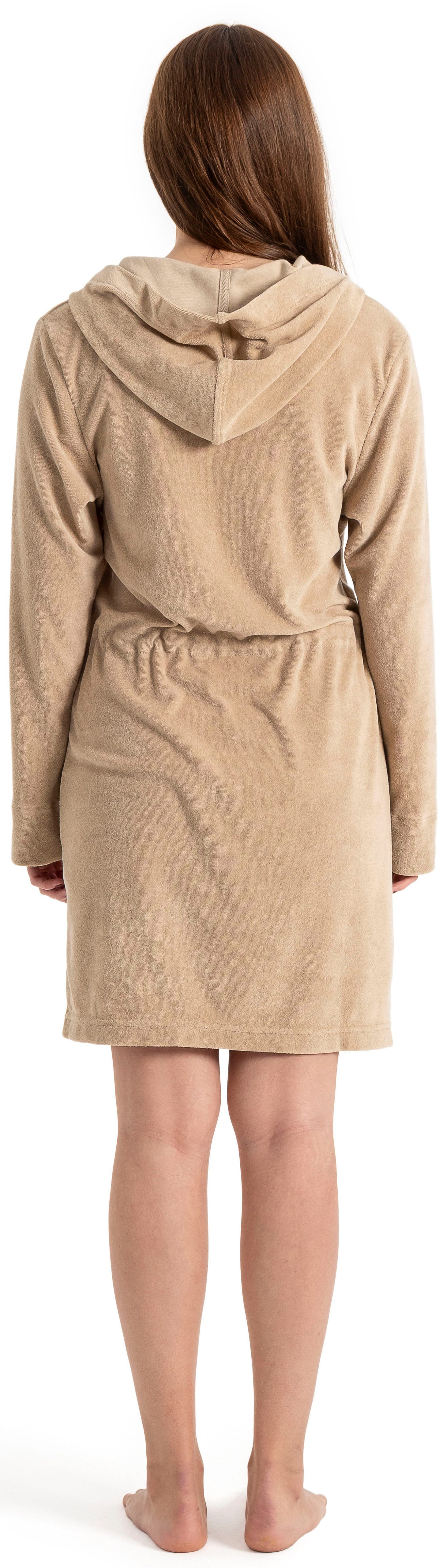 KangaROOS Damenbademantel Kira, ideal für Sauna & Spa, Hotelbademantel, Morgenmantel, Kurzform, Leichtfrottier, Kapuze, Reißverschluss, mit Bindekordel, kurz, Bademäntel für Damen, XS-3XL