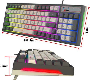 ZIYOU LANG Kabelgebundene RGB-Gaming-Farbblock-Tastenkappen ergonomisches Tastatur (mit Multi-Regenbogen-8 Chroma-LED-Hintergrundbeleuchtung)