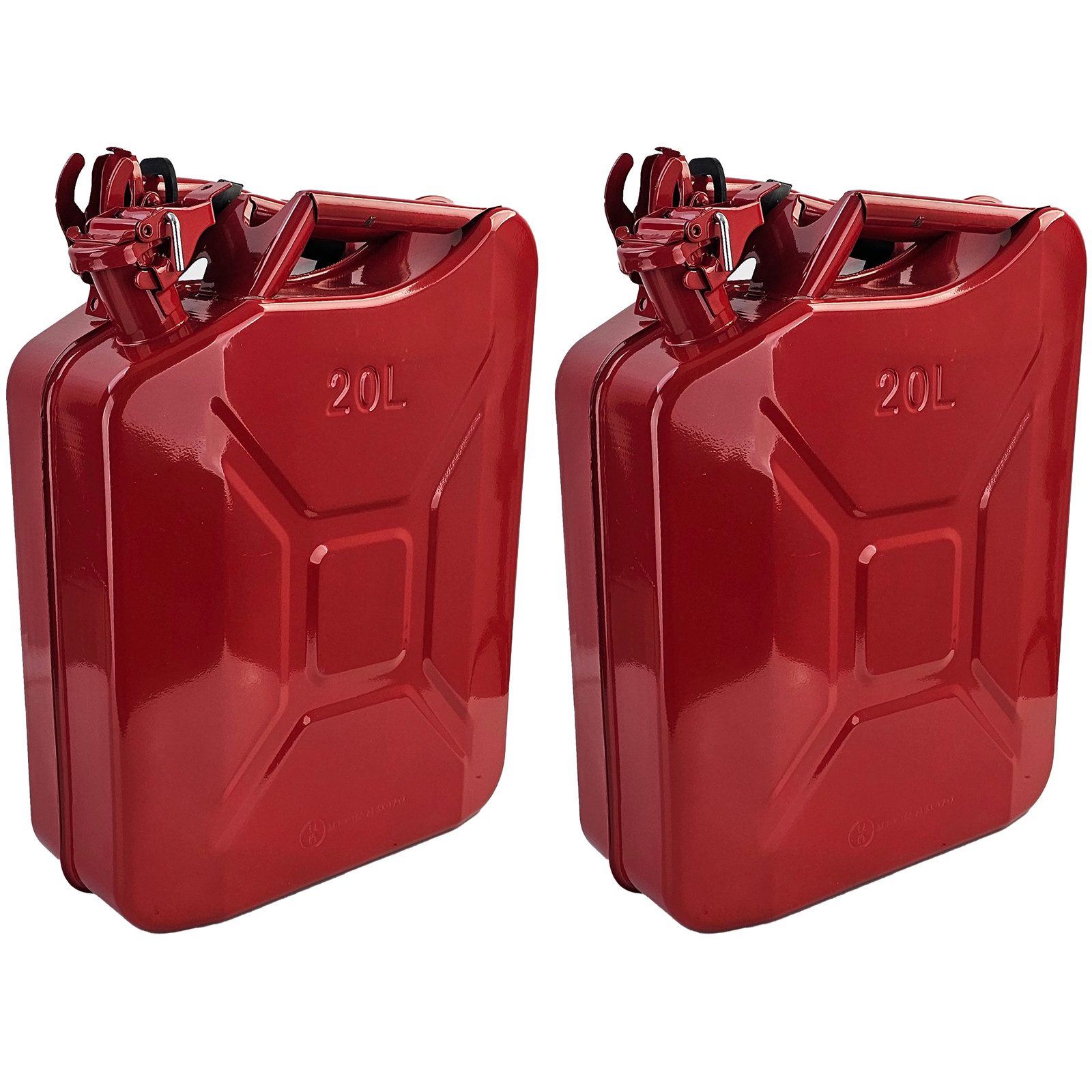RAMROXX Benzinkanister 2x 20L Metallkanister Kraftstoff Benzin Diesel mit Einfüllstutzen Rot