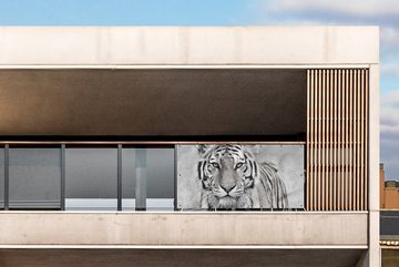 MuchoWow Balkonsichtschutz Tiger - Natur - Schwarz - Weiß (1-St) Balkonbanner, Sichtschutz für den Balkon, Robustes und wetterfest