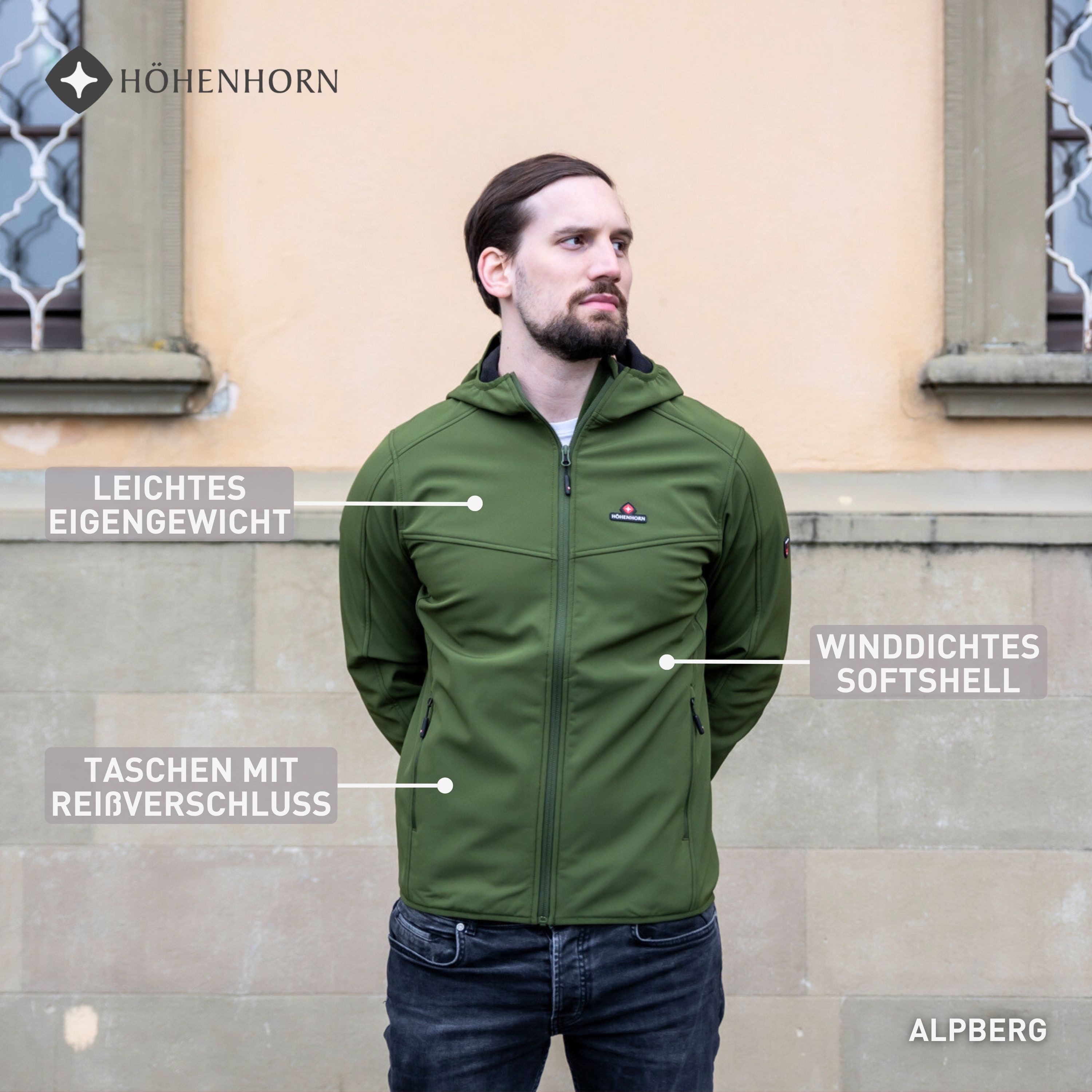 Höhenhorn Softshelljacke Alpberg Herren leichte Jacke für Männer Outdoor Übergangsjacke Microfleece-Innenfutter, Atmungsaktiv