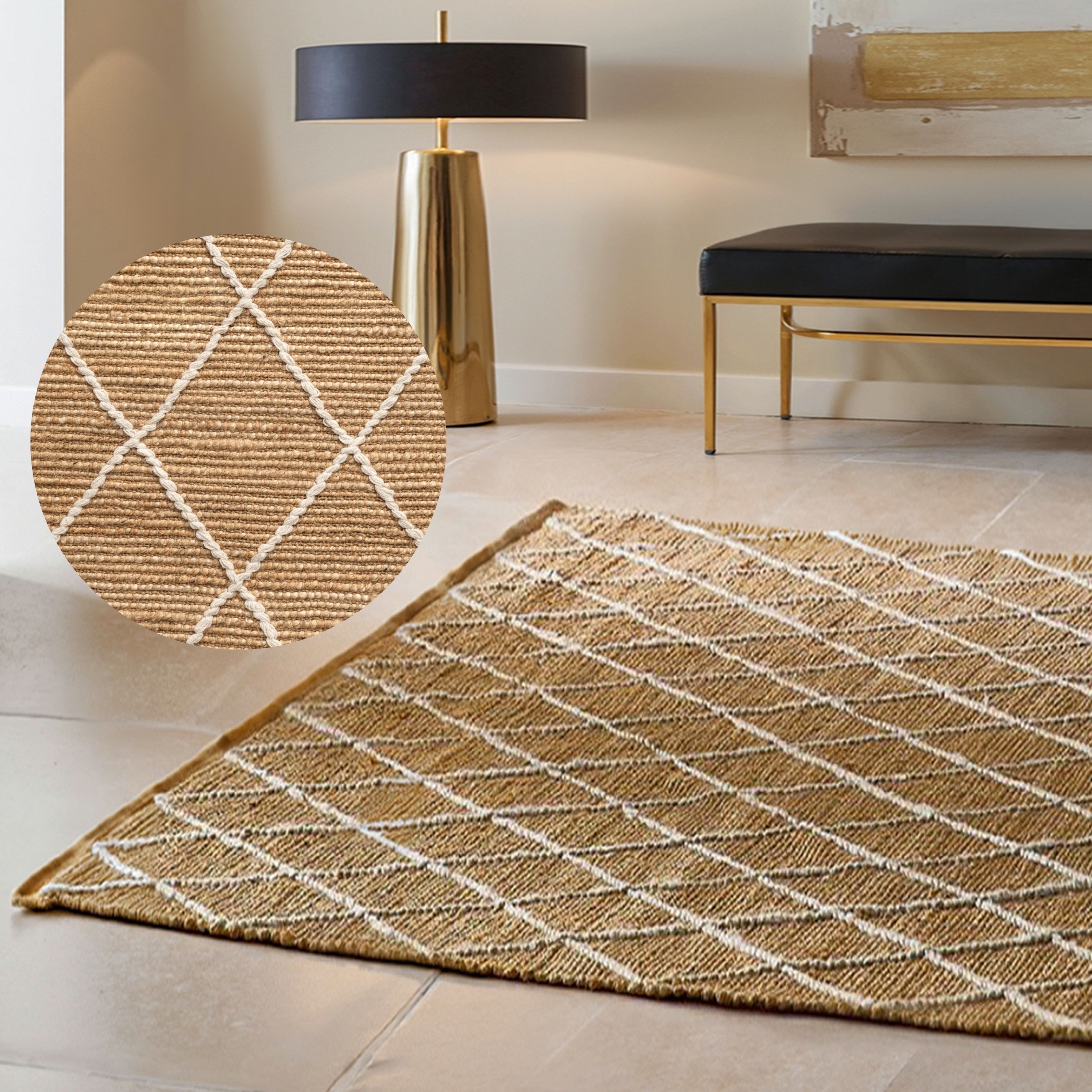 HANSE Home Teppich Kunu Juteteppich, rechteckig, Höhe: 10 mm, Naturfasern, Jute mit Baumwolle, Wohnzimmer, Diele, Flur, Boho, Skandi