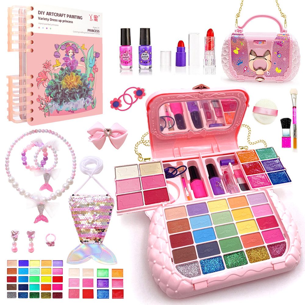 DINO SONO Schmink-Set DIY Princess Schminktasche- und Bastelset für Mädchen, 57-tlg., Kosmetiktasche